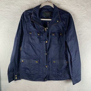 J.CREW Downtown Field Jacket Womens Medium Blue Cotton Long Sleeve Full Zip 7287